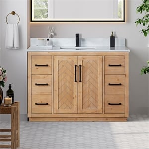 Anais 48&quot Wood Vanity in Light Brown with White Composite Stone Top no Mirror
