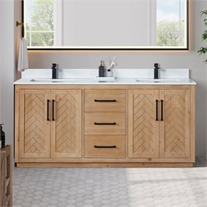 Anais 72&quot Wood Vanity in Light Brown with White Composite Stone Top no Mirror