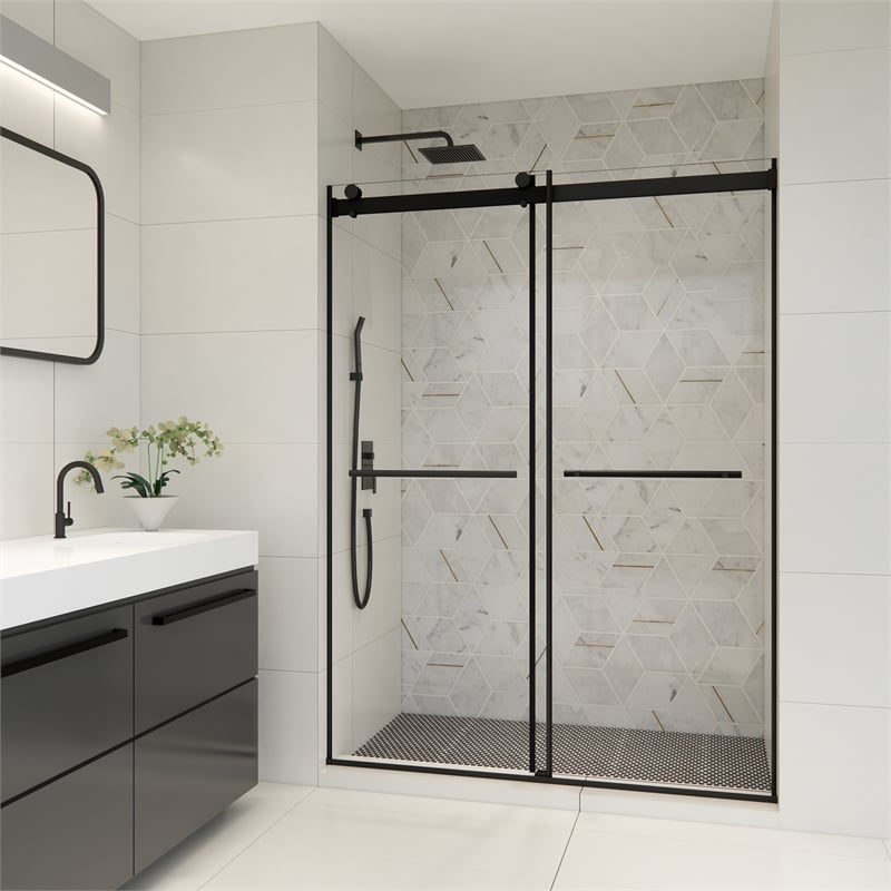 Belizzi By Pass Frameless Exposed Roller Shower Door with Clear Glass