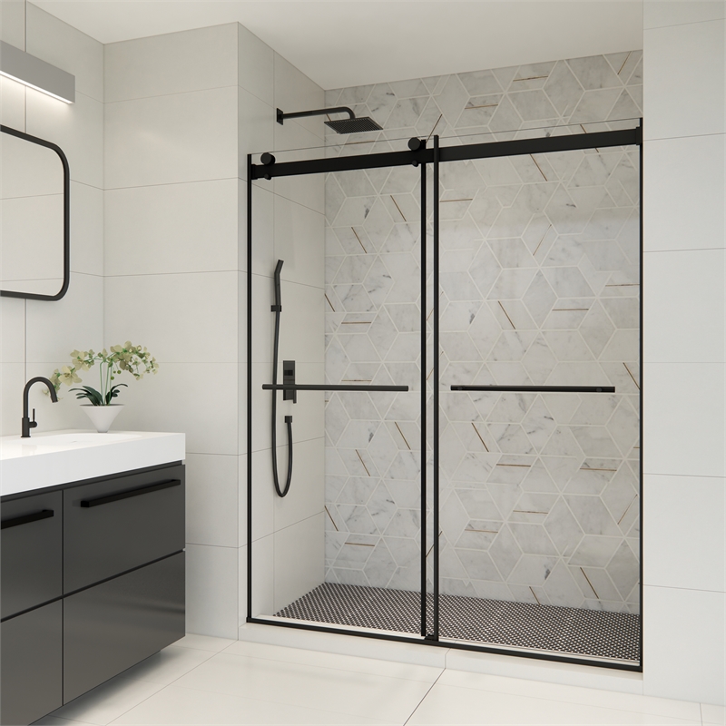 Belizzi By Pass Frameless Exposed Roller Shower Door with Clear Glass