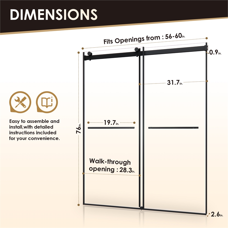 Belizzi By Pass Frameless Exposed Roller Shower Door with Clear Glass