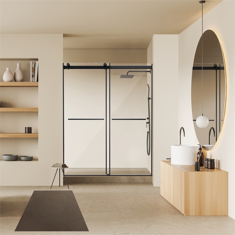 Belizzi By Pass Frameless Exposed Roller Shower Door with Clear Glass