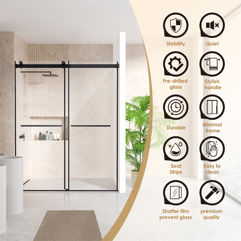 Belizzi By Pass Frameless Exposed Roller Shower Door with Clear Glass