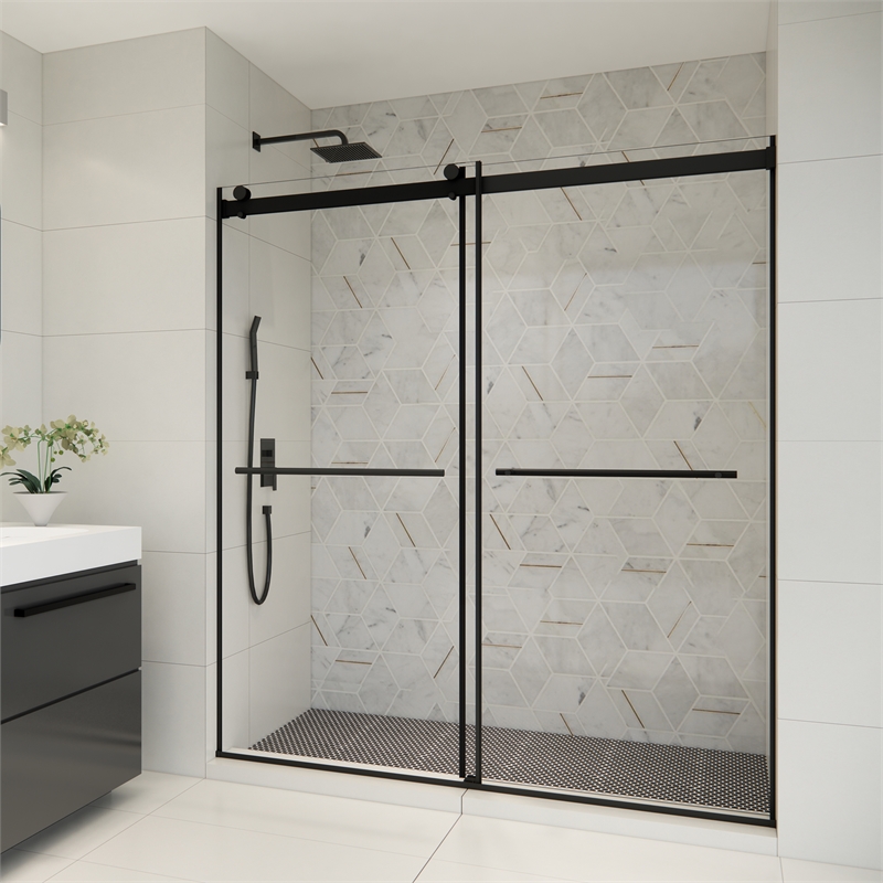Belizzi By Pass Frameless Exposed Roller Shower Door with Clear Glass