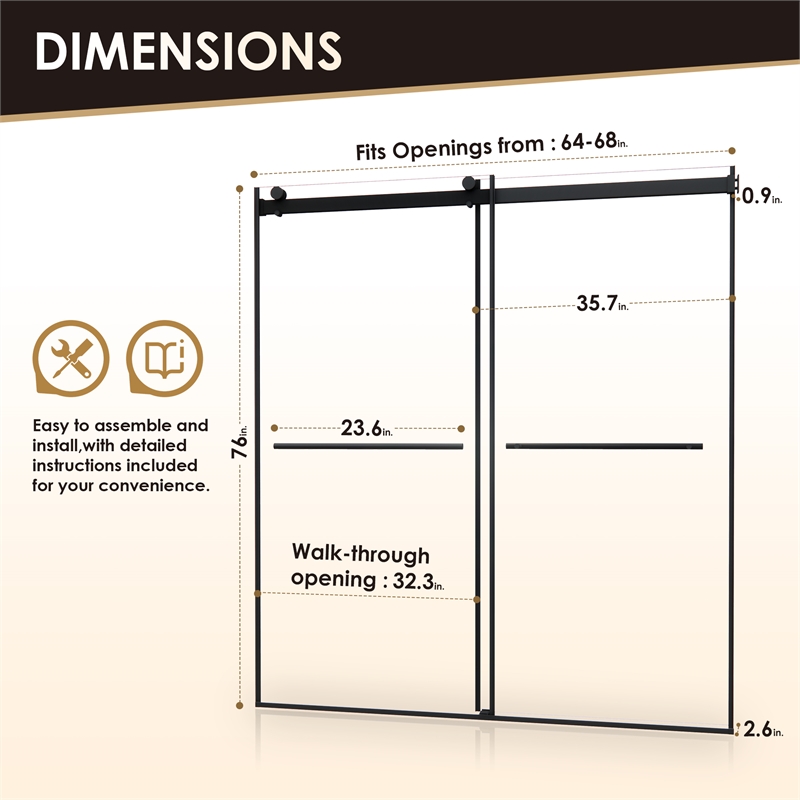Belizzi By Pass Frameless Exposed Roller Shower Door with Clear Glass