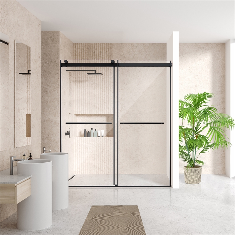 Belizzi By Pass Frameless Exposed Roller Shower Door with Clear Glass