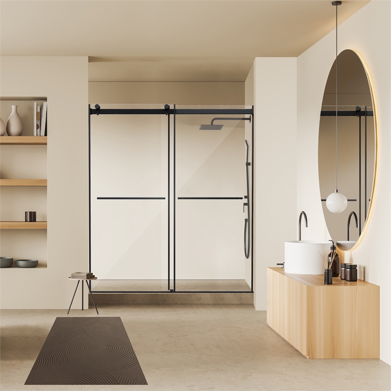 Belizzi By Pass Frameless Exposed Roller Shower Door with Clear Glass
