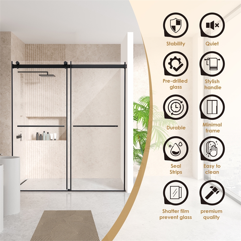 Belizzi By Pass Frameless Exposed Roller Shower Door with Clear Glass