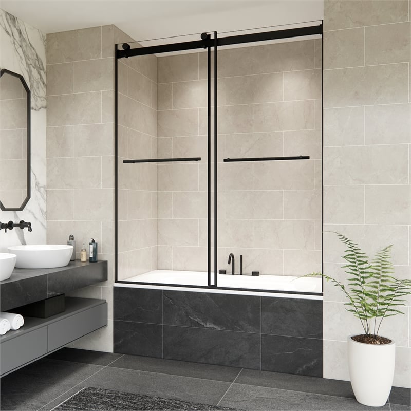Belizzi By Pass Frameless Exposed Roller Tub Door with Clear Glass