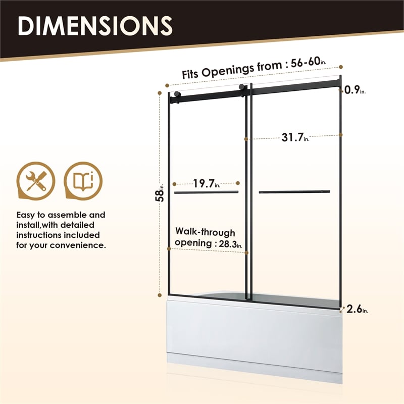 Belizzi By Pass Frameless Exposed Roller Tub Door with Clear Glass