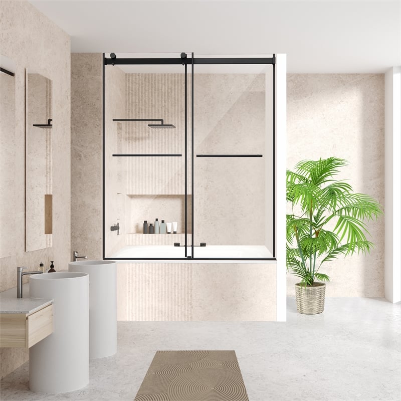 Belizzi By Pass Frameless Exposed Roller Tub Door with Clear Glass