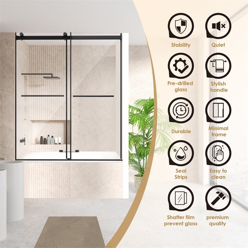 Belizzi By Pass Frameless Exposed Roller Tub Door with Clear Glass
