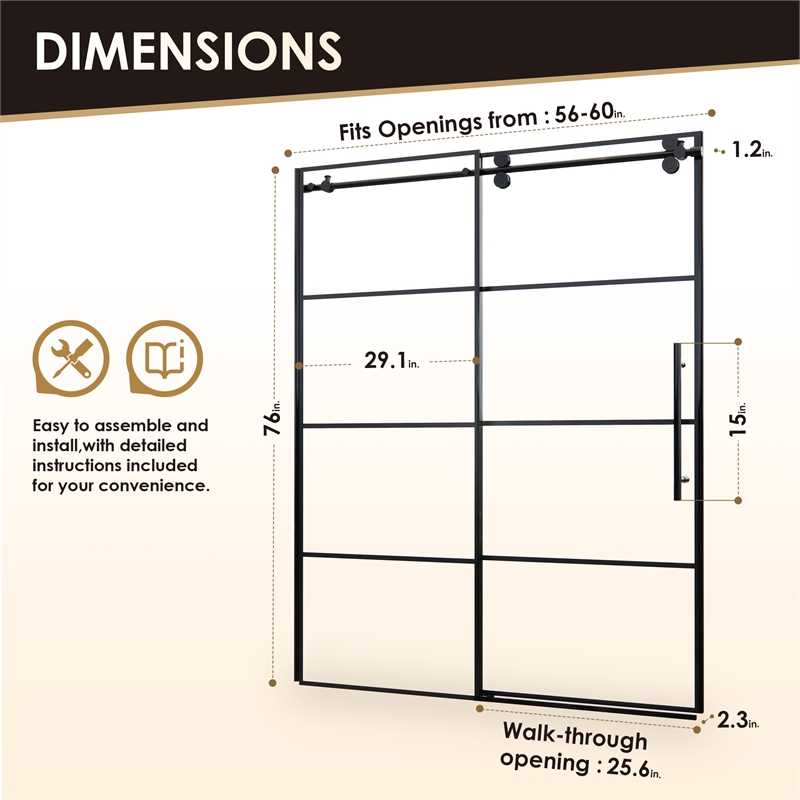 Sankiz Single Sliding Frameless Shower Door with Clear Glass