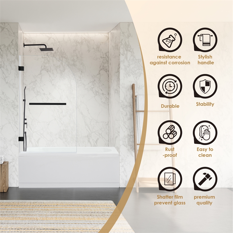 Alvise Frameless Hinged Tub Door with Clear Glass