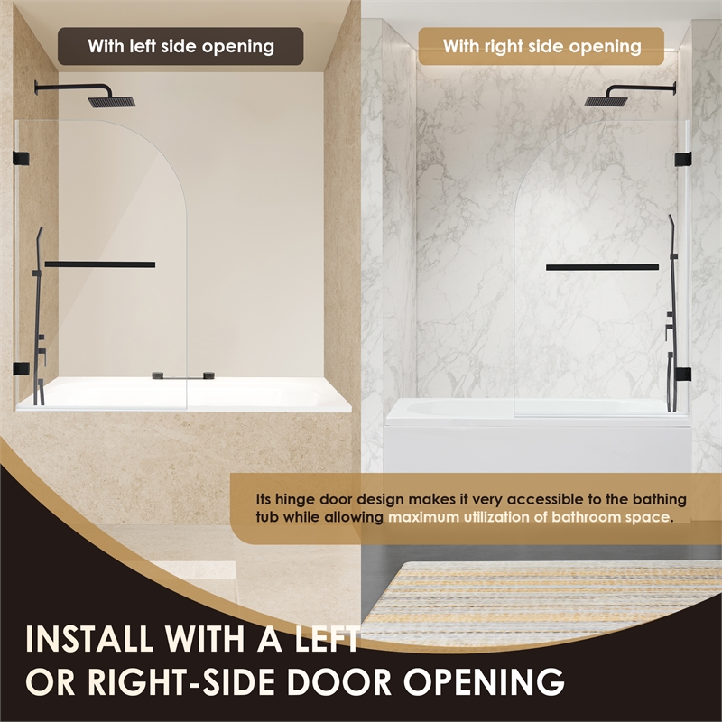 Alvise Frameless Hinged Tub Door with Clear Glass