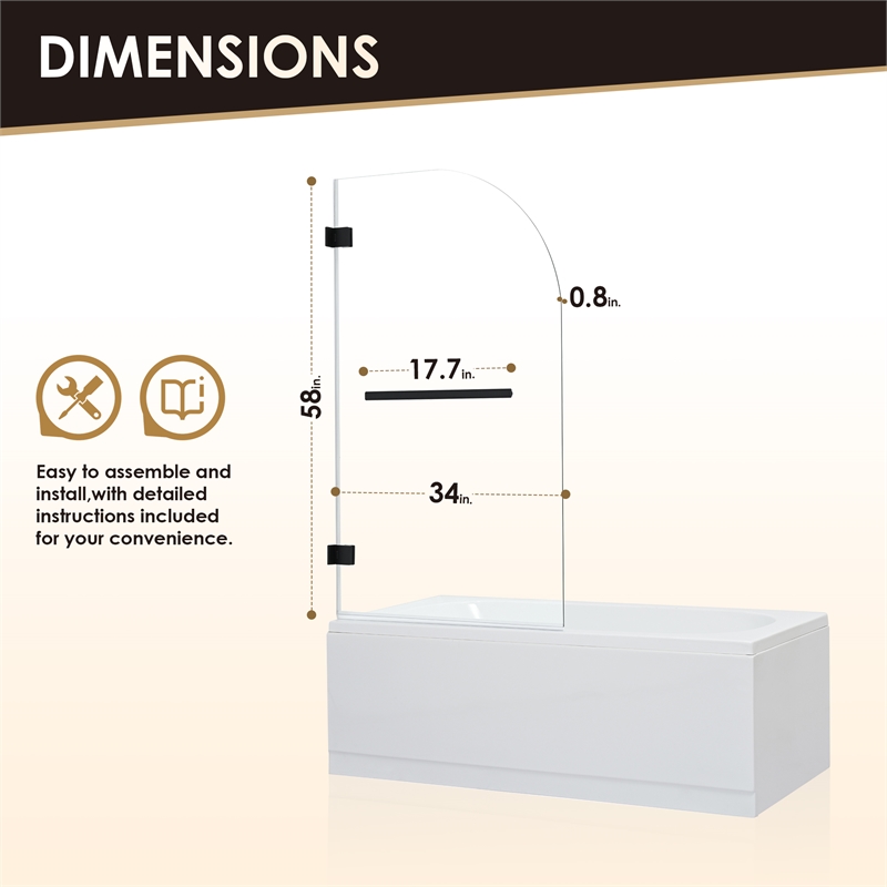 Alvise Frameless Hinged Tub Door with Clear Glass