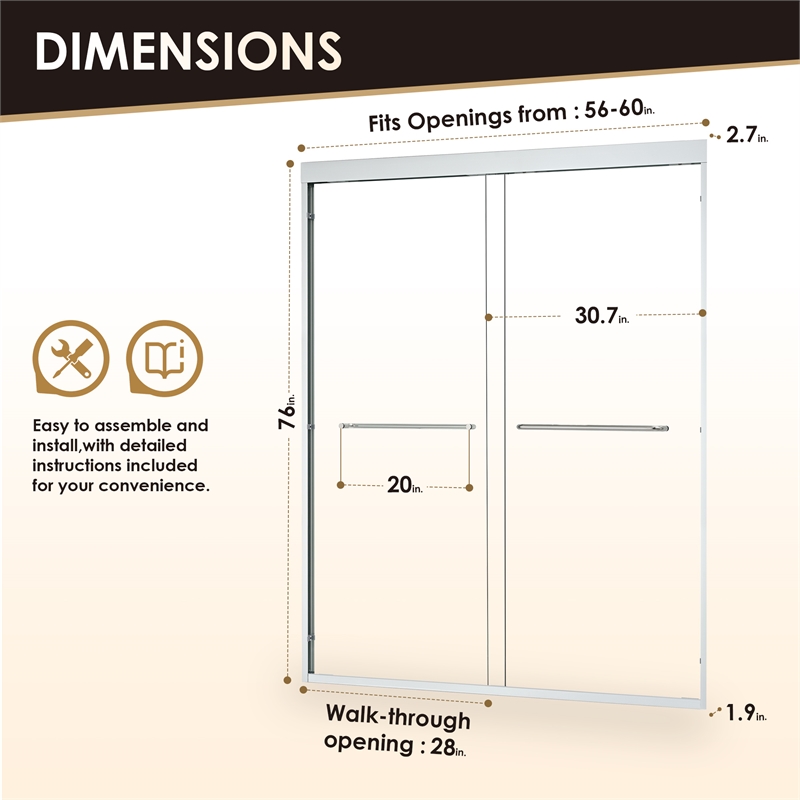 Ennis By Pass Framed Shower Door with Clear Glass