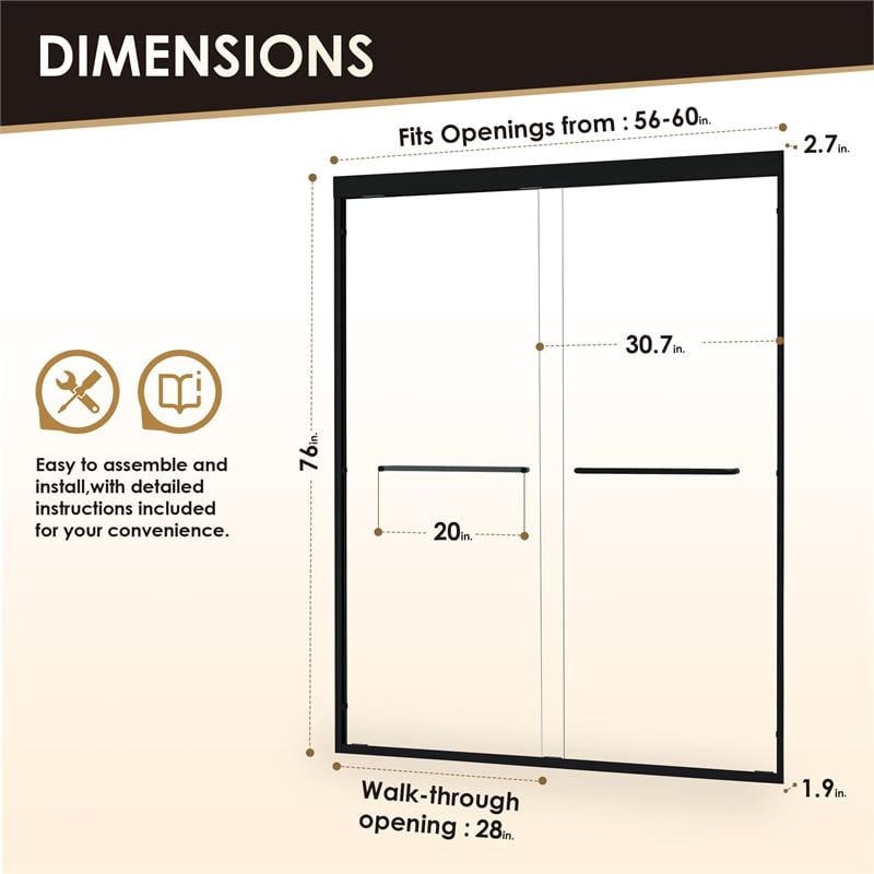 Ennis By Pass Framed Shower Door in Matte Black with Clear Glass
