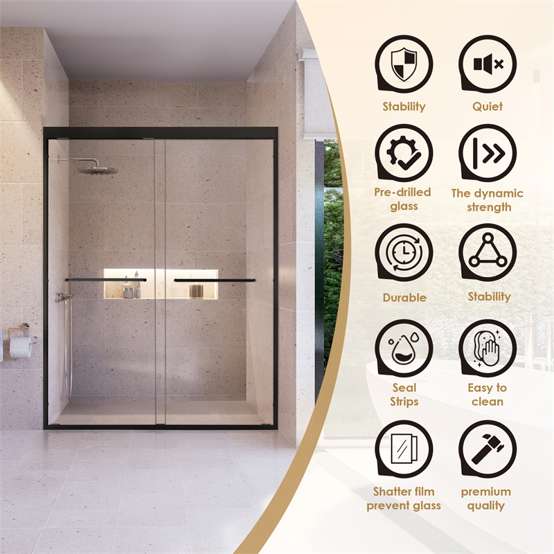 Ennis By Pass Framed Shower Door in Matte Black with Clear Glass