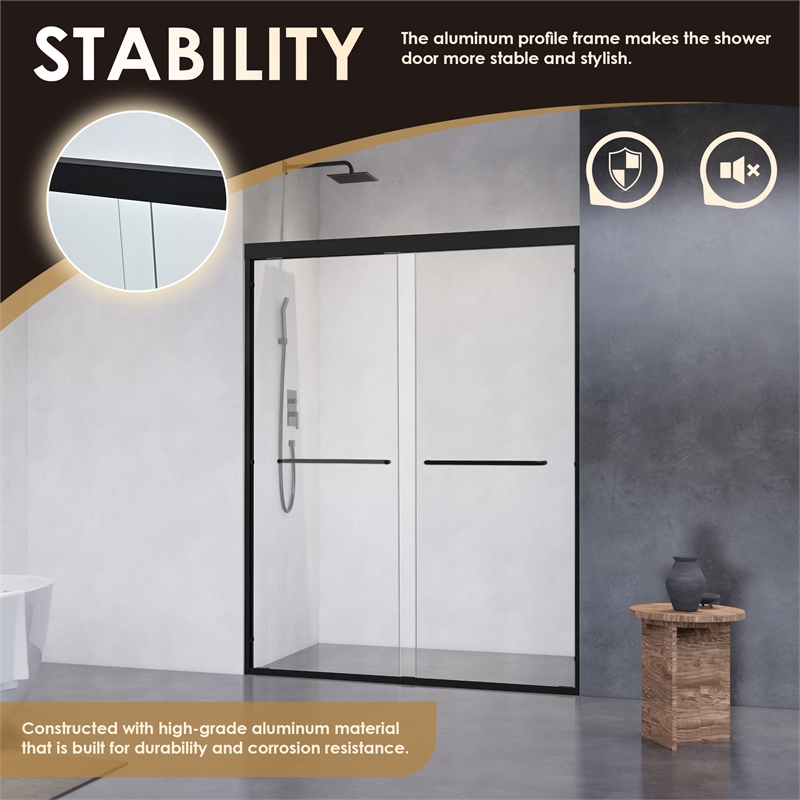 Ennis By Pass Framed Shower Door in Matte Black with Clear Glass