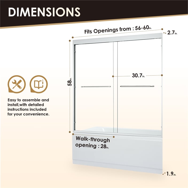 Ennis By Pass Framed Tub Door in Polished Chrome with Clear Glass