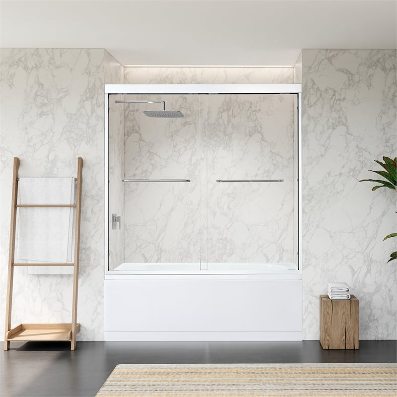 Ennis By Pass Framed Tub Door in Polished Chrome with Clear Glass