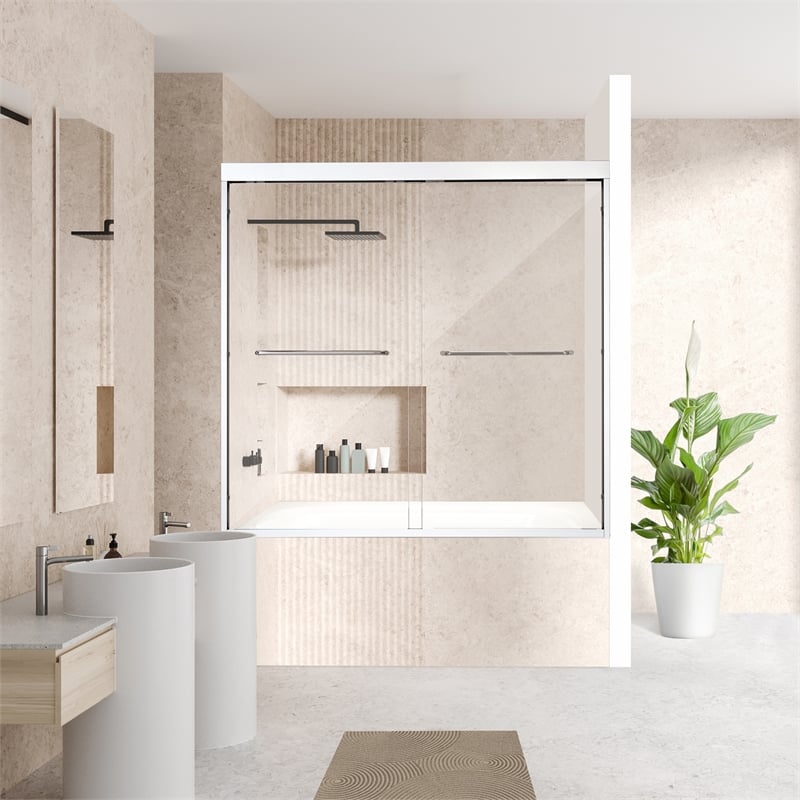 Ennis By Pass Framed Tub Door in Polished Chrome with Clear Glass