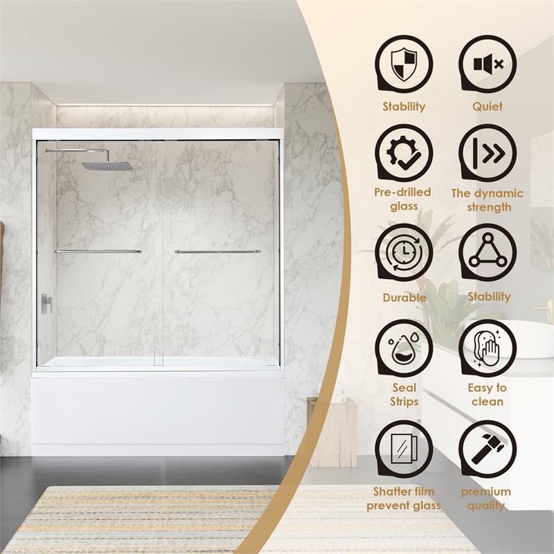 Ennis By Pass Framed Tub Door in Polished Chrome with Clear Glass