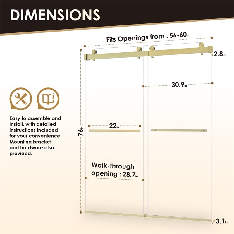 Bolani By Pass Frameless Exposed Roller Shower Door with Clear Glass