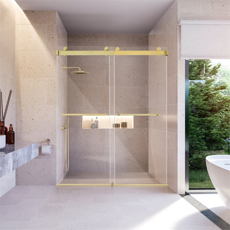 Bolani By Pass Frameless Exposed Roller Shower Door with Clear Glass