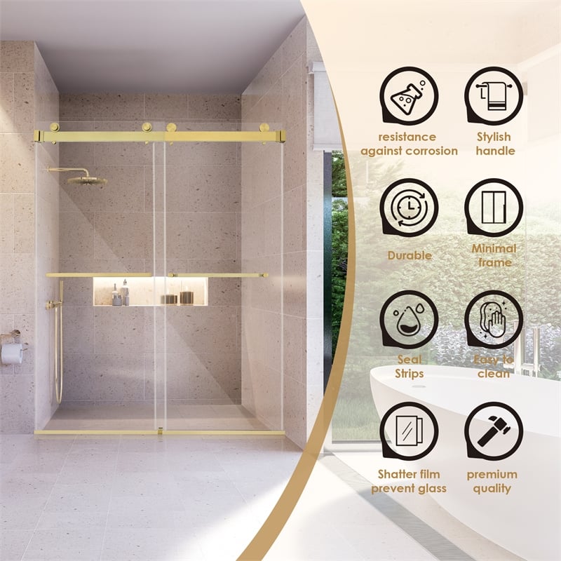 Bolani By Pass Frameless Exposed Roller Shower Door with Clear Glass