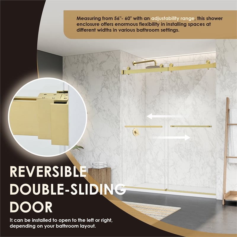 Bolani By Pass Frameless Exposed Roller Shower Door with Clear Glass