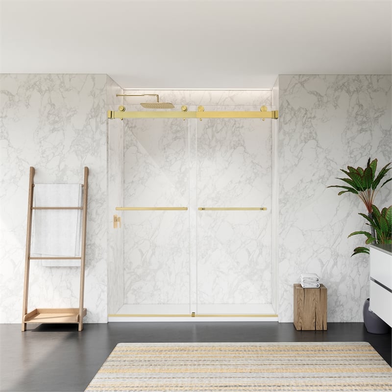 Bolani By Pass Frameless Exposed Roller Shower Door with Clear Glass