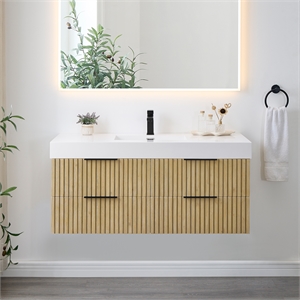 livia 48&quot wall-mounted wood vanity in nature brown artificial sink no mirror