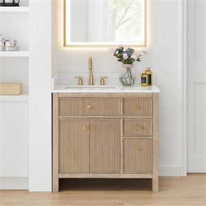 Cerrito 36&quot Wood Vanity in Nature Oak Engineered Stone Top no Mirror