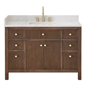 Cerrito 48&quot Wood Vanity in Brown Brushed Oak Engineered Stone Top no Mirror