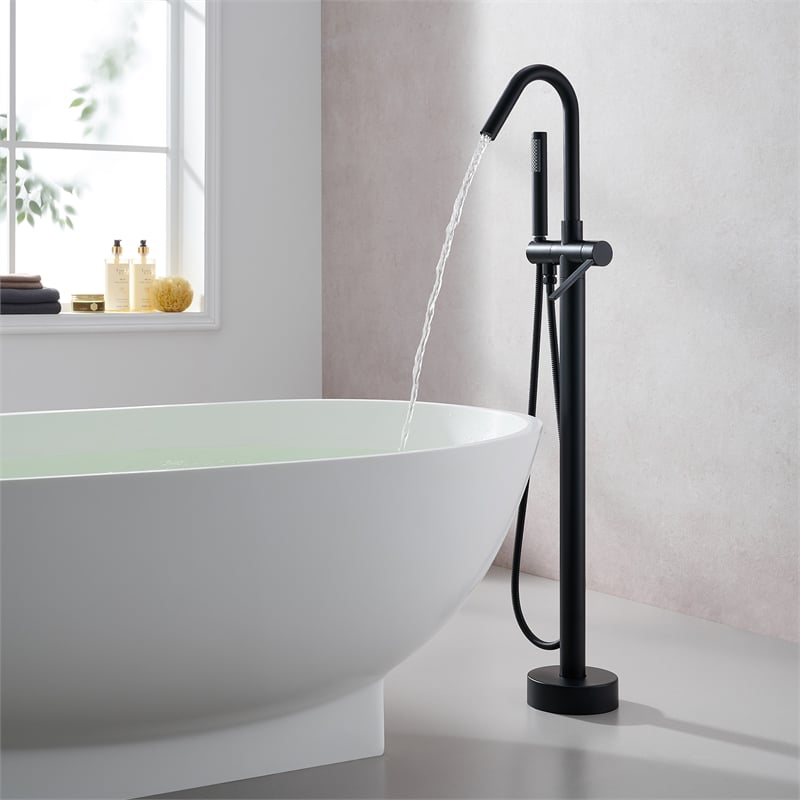 Marina Brass Freestanding Tub Faucet in Matte Black with Handshower