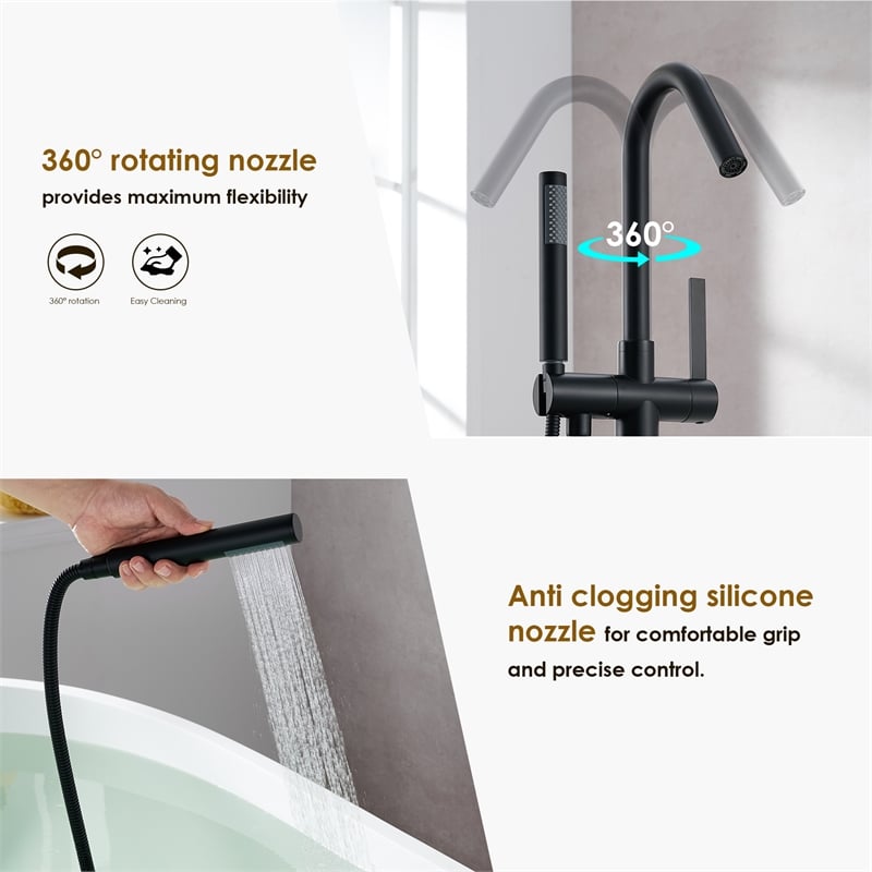 Marina Brass Freestanding Tub Faucet in Matte Black with Handshower
