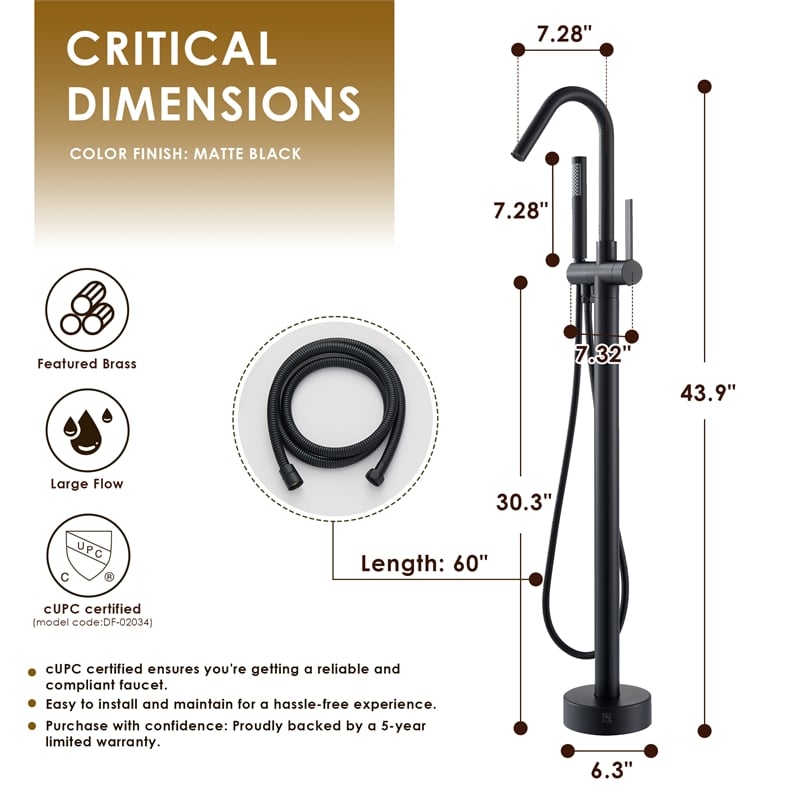 Marina Brass Freestanding Tub Faucet in Matte Black with Handshower