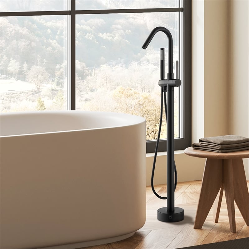 Marina Brass Freestanding Tub Faucet in Matte Black with Handshower