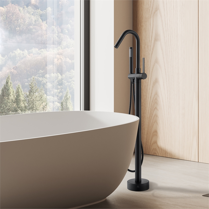 Marina Brass Freestanding Tub Faucet in Matte Black with Handshower