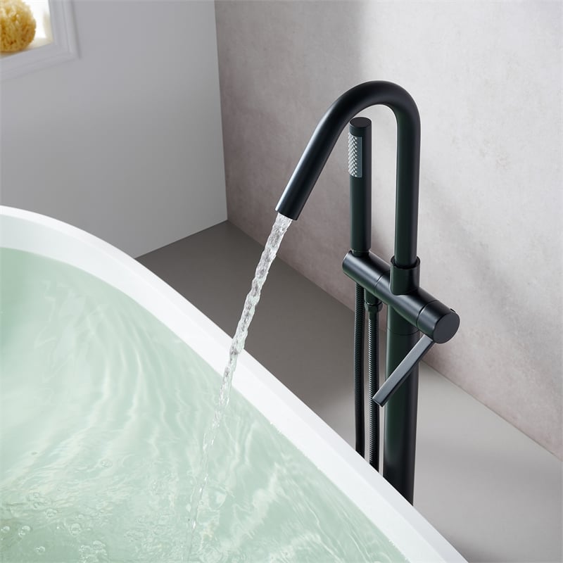 Marina Brass Freestanding Tub Faucet in Matte Black with Handshower