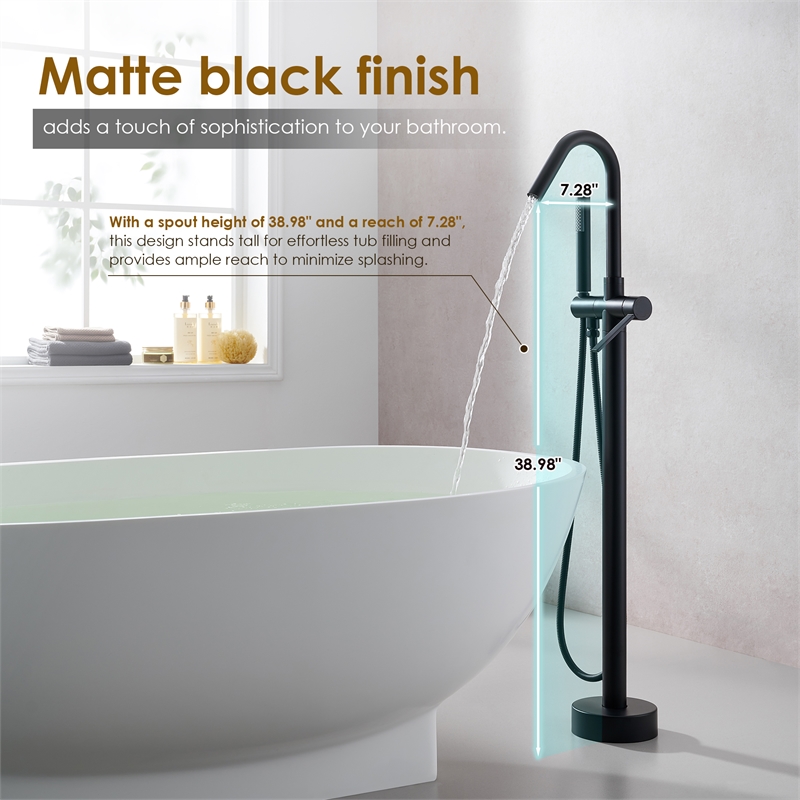 Marina Brass Freestanding Tub Faucet in Matte Black with Handshower