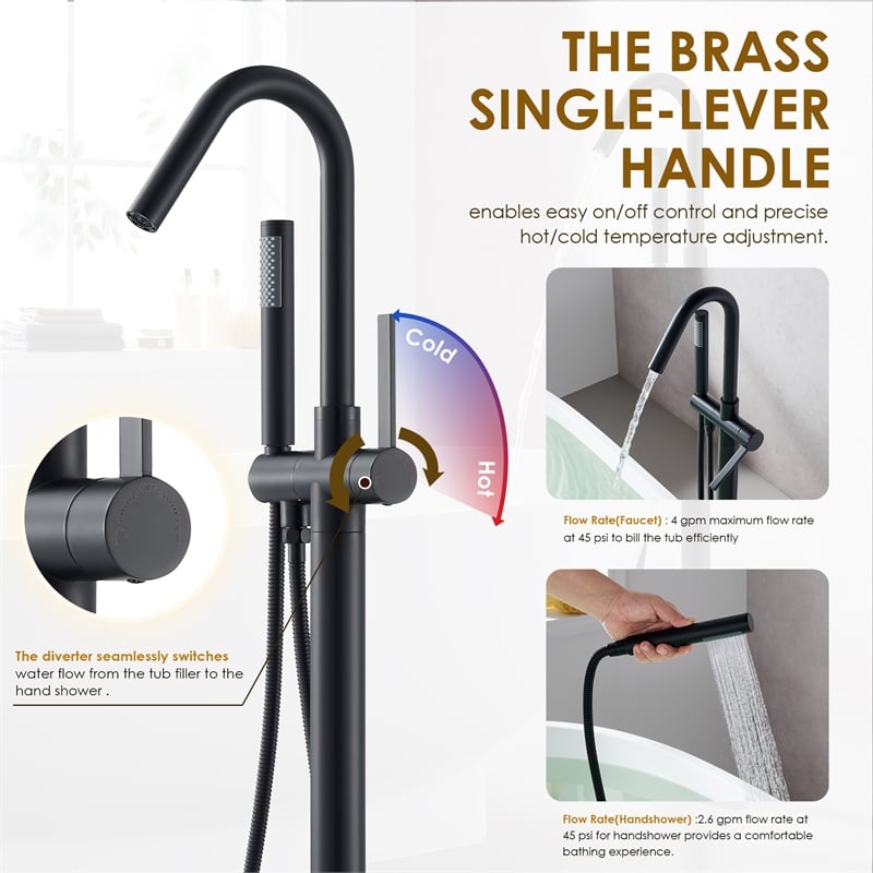 Marina Brass Freestanding Tub Faucet in Matte Black with Handshower