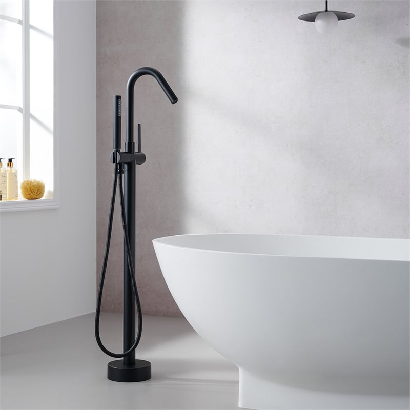 Marina Brass Freestanding Tub Faucet in Matte Black with Handshower