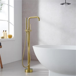 Florin Brass Freestanding Tub Faucet in Brushed Gold with Handshower
