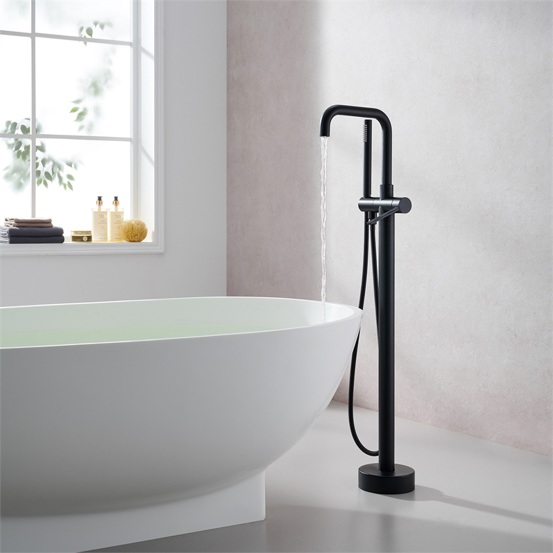 Florin Brass Freestanding Tub Faucet in Matte Black with Handshower