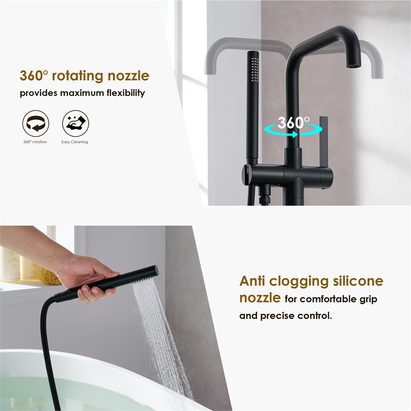 Florin Brass Freestanding Tub Faucet in Matte Black with Handshower