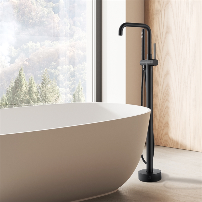 Florin Brass Freestanding Tub Faucet in Matte Black with Handshower