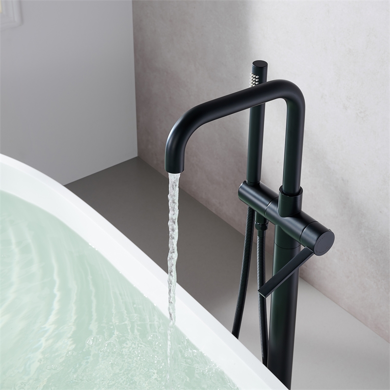 Florin Brass Freestanding Tub Faucet in Matte Black with Handshower
